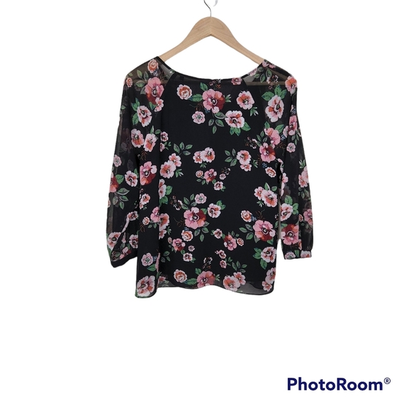 Cabi Black Garden Floral Popover Blouse Top Lined V Neck Sz S - Picture 6 of 6